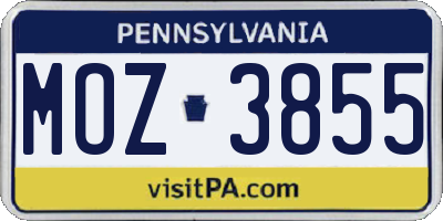 PA license plate MOZ3855