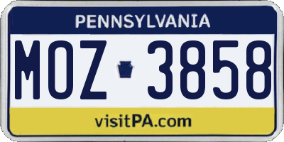 PA license plate MOZ3858