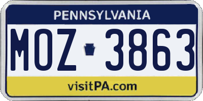 PA license plate MOZ3863