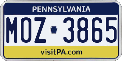 PA license plate MOZ3865