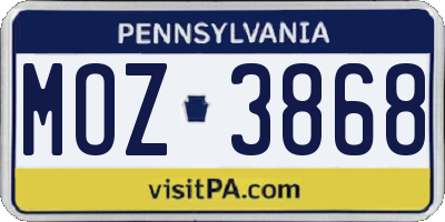 PA license plate MOZ3868