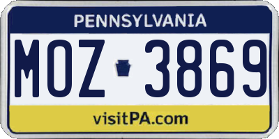 PA license plate MOZ3869