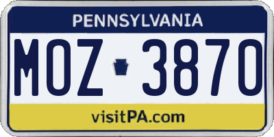 PA license plate MOZ3870