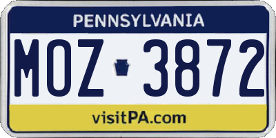 PA license plate MOZ3872