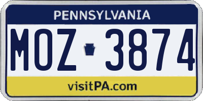 PA license plate MOZ3874