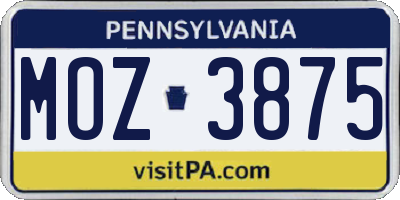 PA license plate MOZ3875