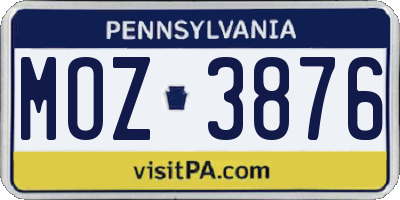 PA license plate MOZ3876