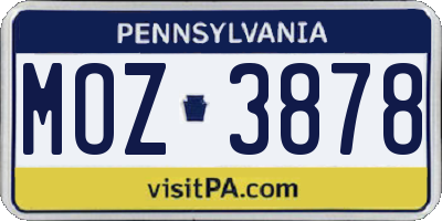 PA license plate MOZ3878