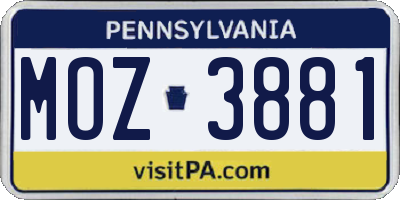 PA license plate MOZ3881