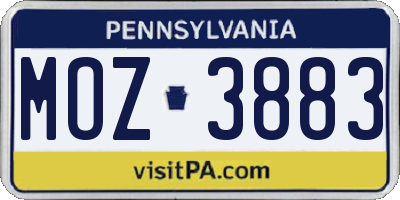 PA license plate MOZ3883