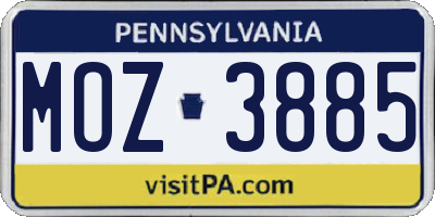 PA license plate MOZ3885