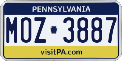 PA license plate MOZ3887