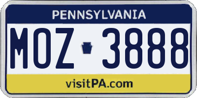 PA license plate MOZ3888
