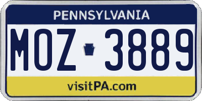 PA license plate MOZ3889