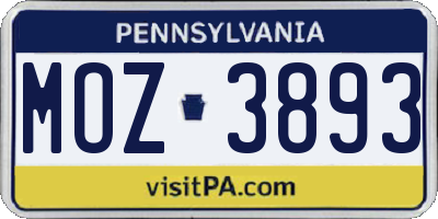 PA license plate MOZ3893