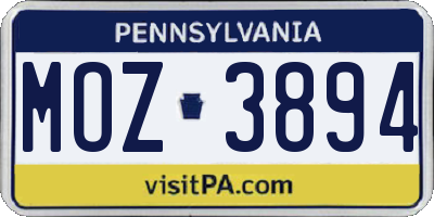 PA license plate MOZ3894