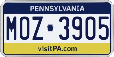 PA license plate MOZ3905