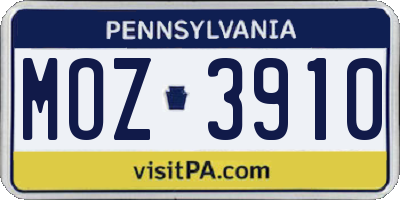 PA license plate MOZ3910