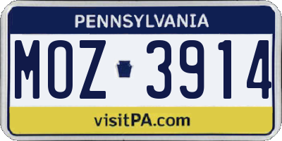 PA license plate MOZ3914