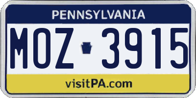 PA license plate MOZ3915