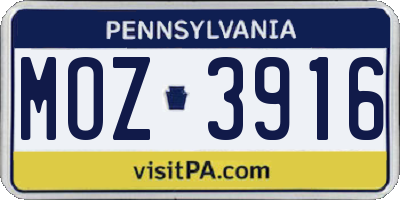 PA license plate MOZ3916