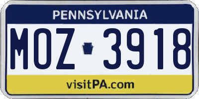 PA license plate MOZ3918