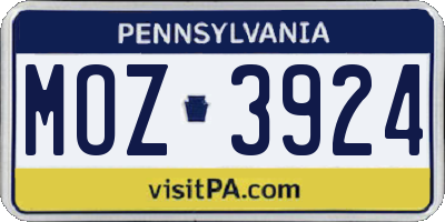 PA license plate MOZ3924