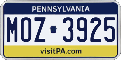 PA license plate MOZ3925