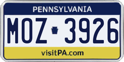 PA license plate MOZ3926