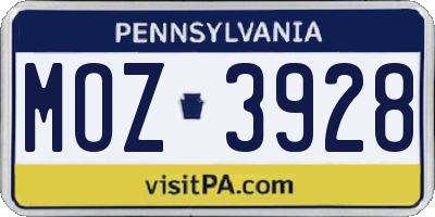 PA license plate MOZ3928