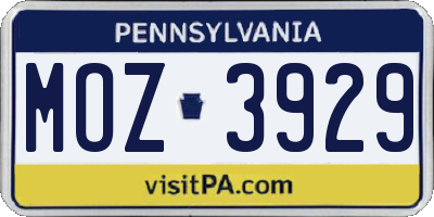 PA license plate MOZ3929