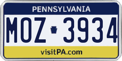 PA license plate MOZ3934