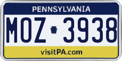 PA license plate MOZ3938