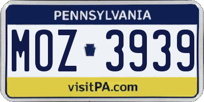 PA license plate MOZ3939