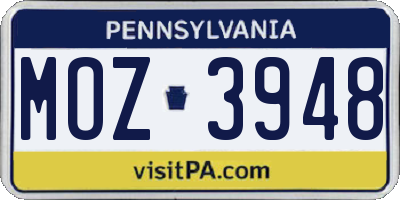 PA license plate MOZ3948
