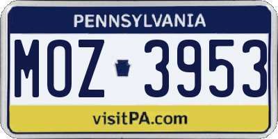 PA license plate MOZ3953