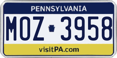 PA license plate MOZ3958