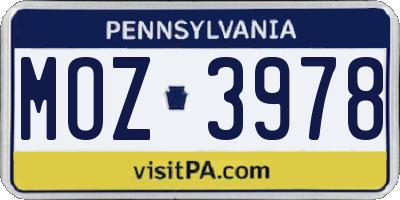 PA license plate MOZ3978