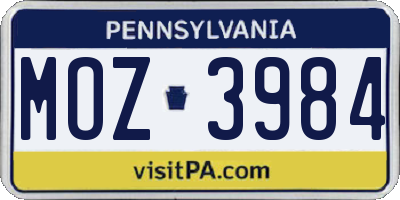 PA license plate MOZ3984