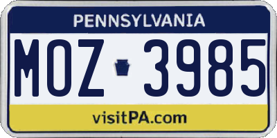 PA license plate MOZ3985