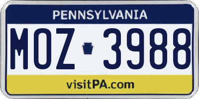 PA license plate MOZ3988