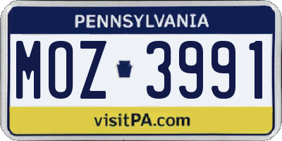 PA license plate MOZ3991