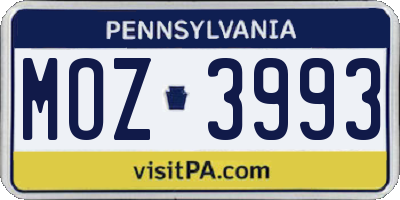 PA license plate MOZ3993