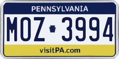 PA license plate MOZ3994