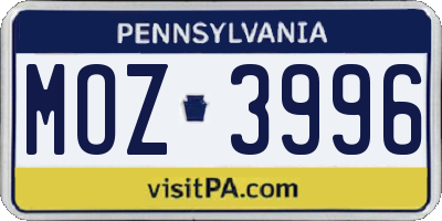 PA license plate MOZ3996