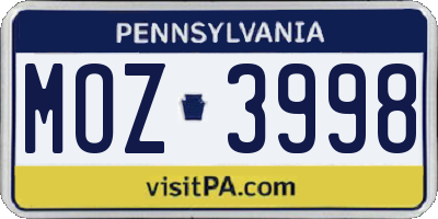 PA license plate MOZ3998