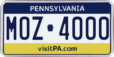 PA license plate MOZ4000