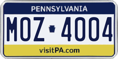 PA license plate MOZ4004