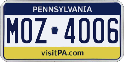 PA license plate MOZ4006