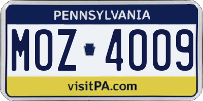 PA license plate MOZ4009